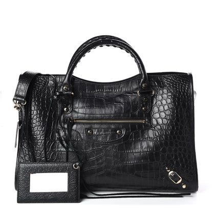 Balenciaga Calfskin Crocodile Embossed Classic Hardware City Black 1 of 10