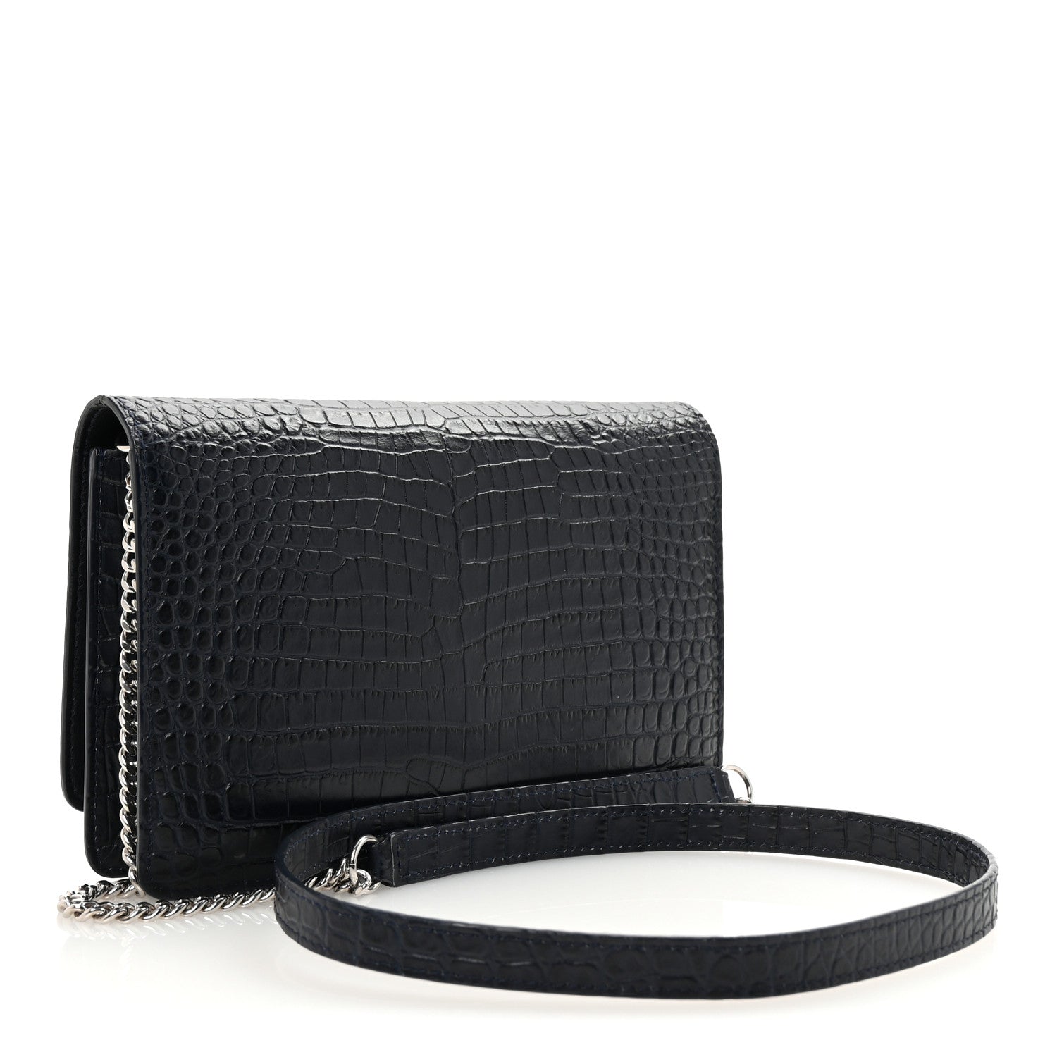 【美品】JIMMY CHOO PALACE BLACK レザー ショルダーバッグ Jimmy Choo Calfskin Crocodile Embossed Palace Crossbody Navy