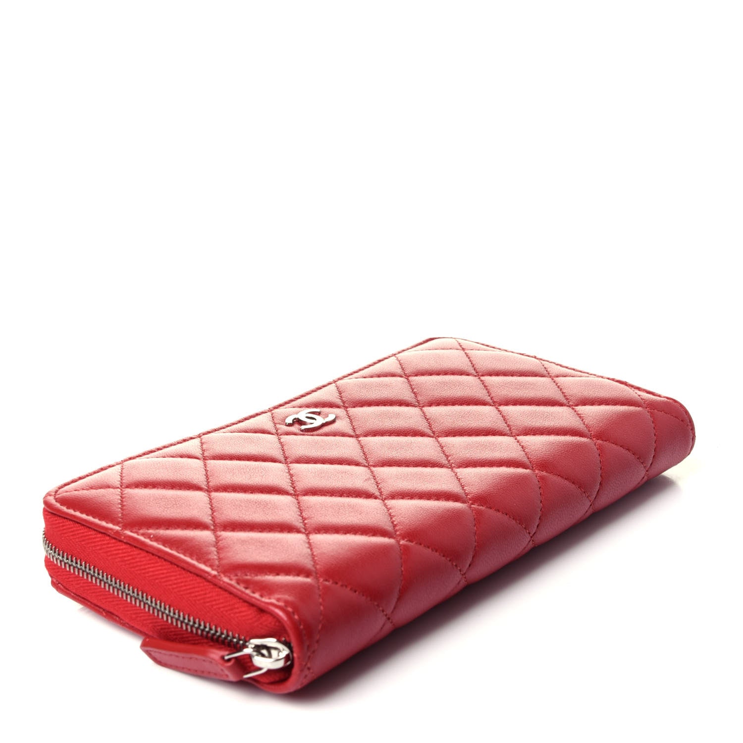 Chanel Lambskin Quilted Gusset Zip Around Wallet Red 4 of 11
