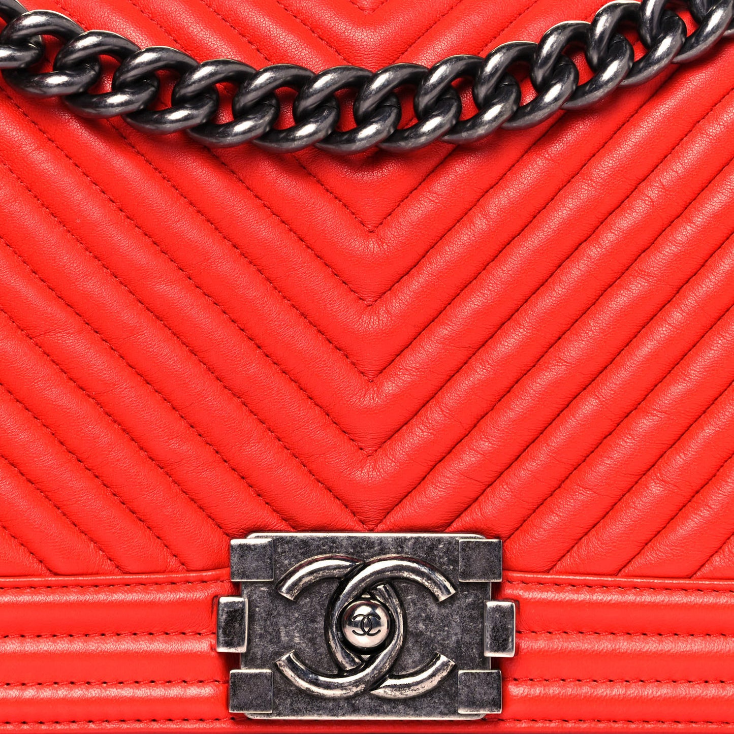 Wrinkled Lambskin Chevron Quilted Medium Boy Flap Orange