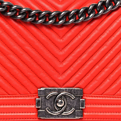 Chanel Wrinkled Lambskin Chevron Quilted Medium Boy Flap Orange 9 of 15
