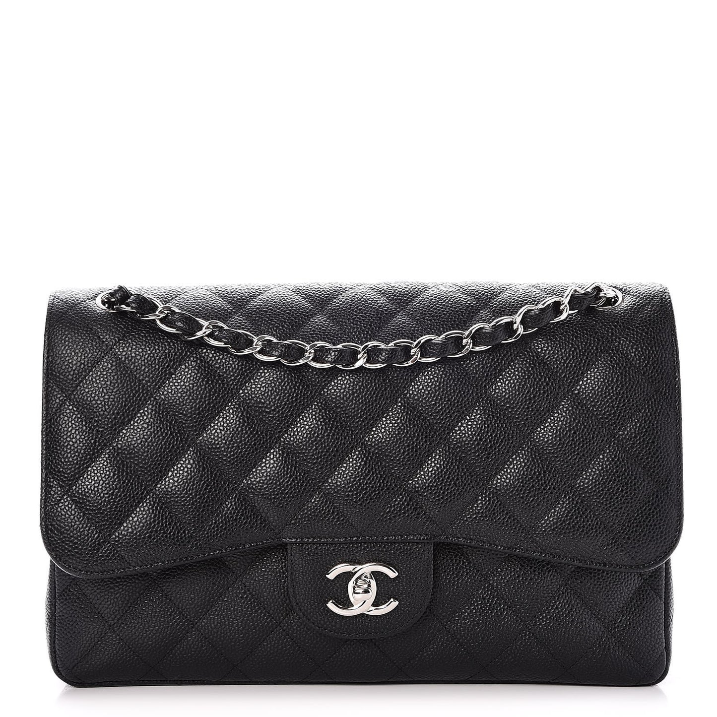 Caviar Quilted Jumbo Double Flap Black