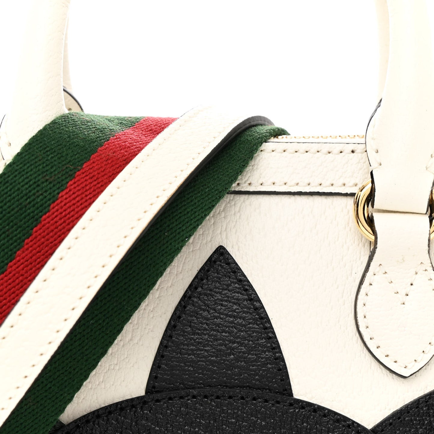 X ADIDAS Textured Dollar Calfskin Web Trefoil Mini Horsebit 1955 Top Handle Bag Off White Black