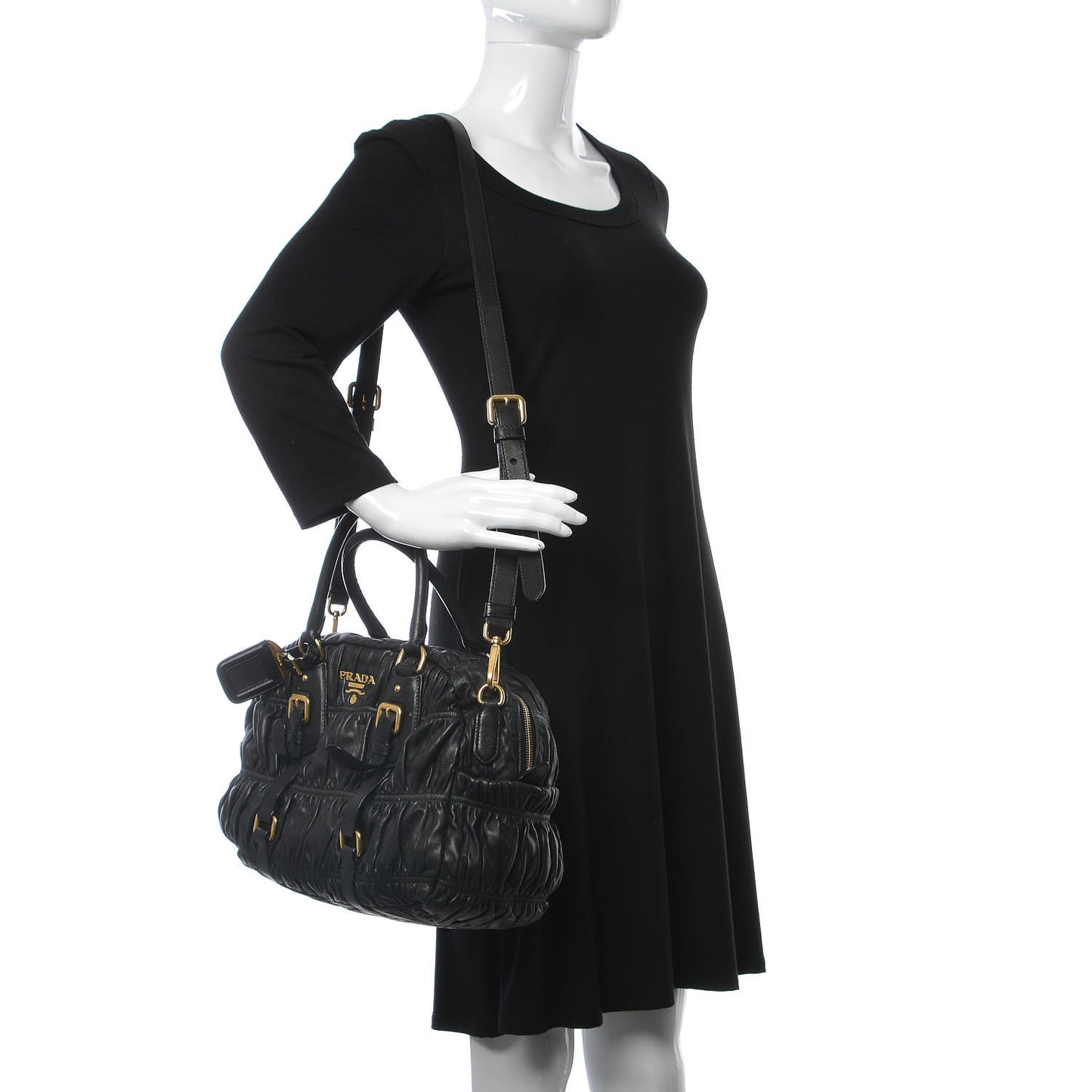 Nappa Gaufre Dome Satchel Black