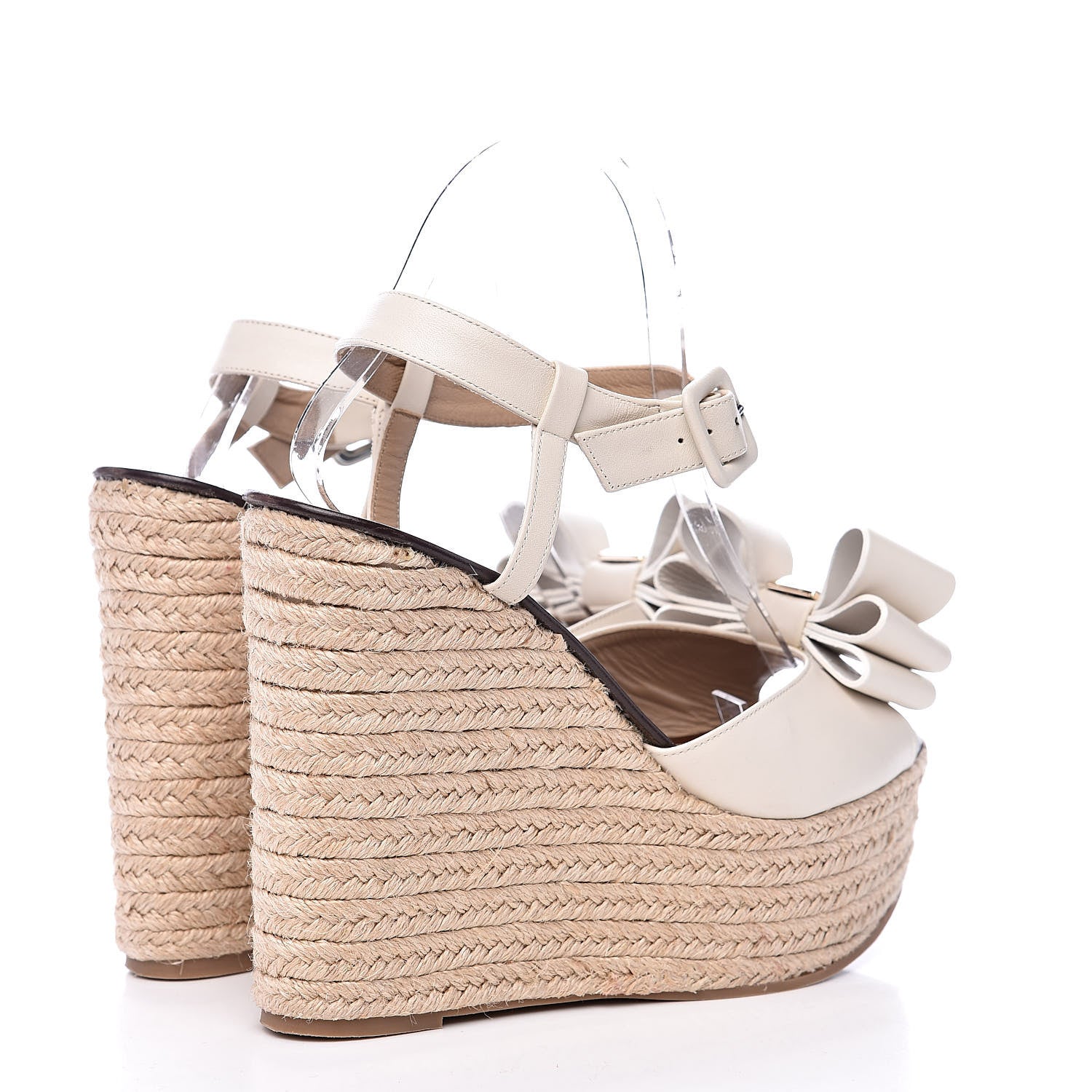 Valentino Garavani Nappa Bow Espadrille Platform Wedge Sandals 40 Light Ivory 4 of 9