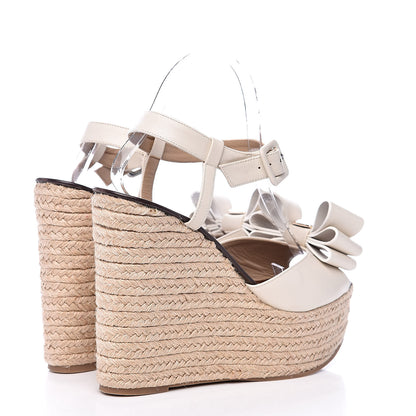 Valentino Garavani Nappa Bow Espadrille Platform Wedge Sandals 40 Light Ivory 4 of 9