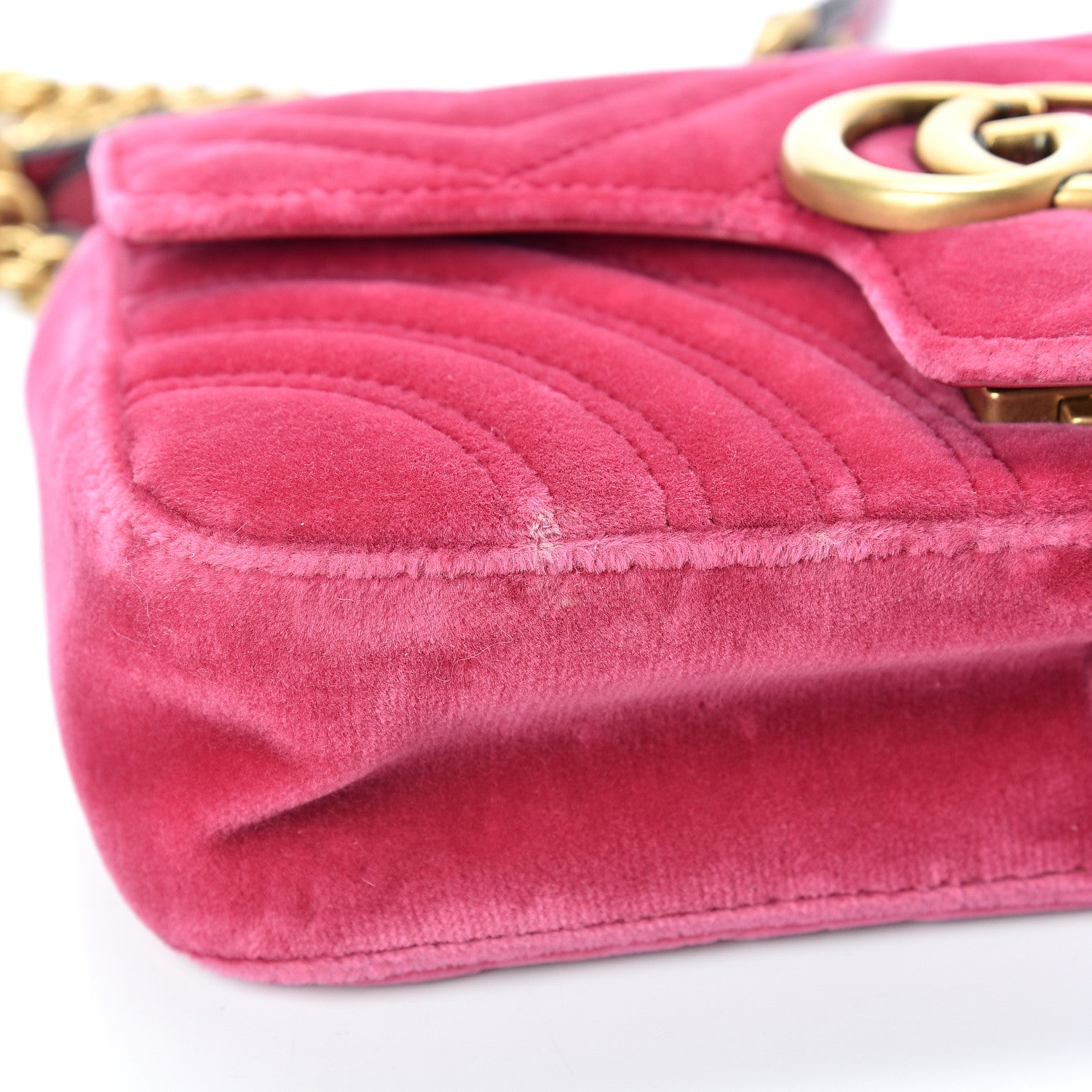Gucci Velvet Matelasse Mini GG Marmont Shoulder Bag Light Raspberry Rose 10 of 12