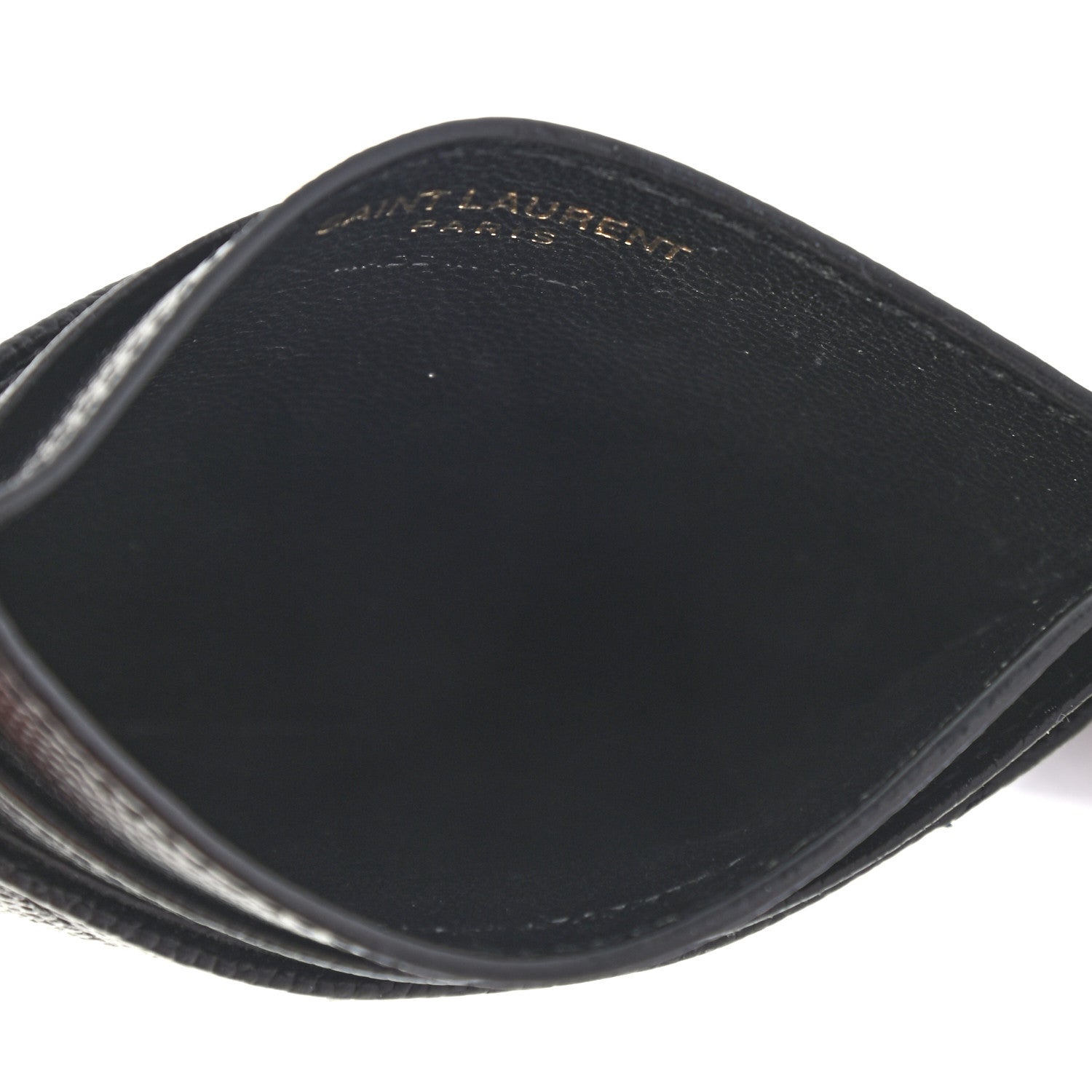 Saint Laurent Grain De Poudre Matelasse Chevron Monogram Credit Card Case Black 5 of 8