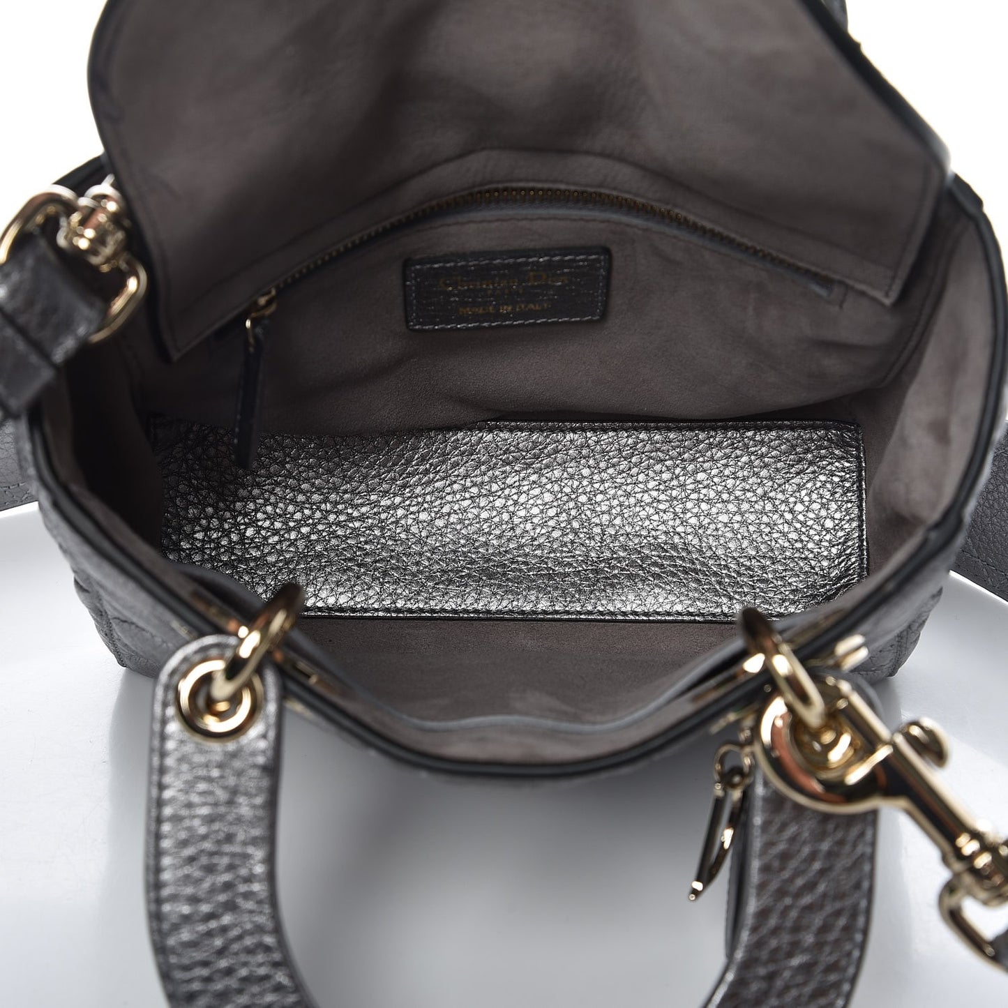 Metallic Grained Calfskin Cannage Small Supple Lady Dior Steel