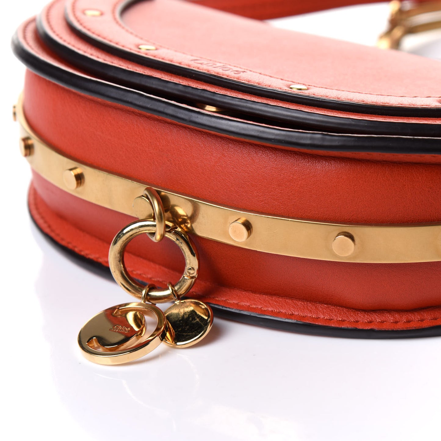 Calfskin Small Nile Bracelet Minaudiere Bag Sepia Red