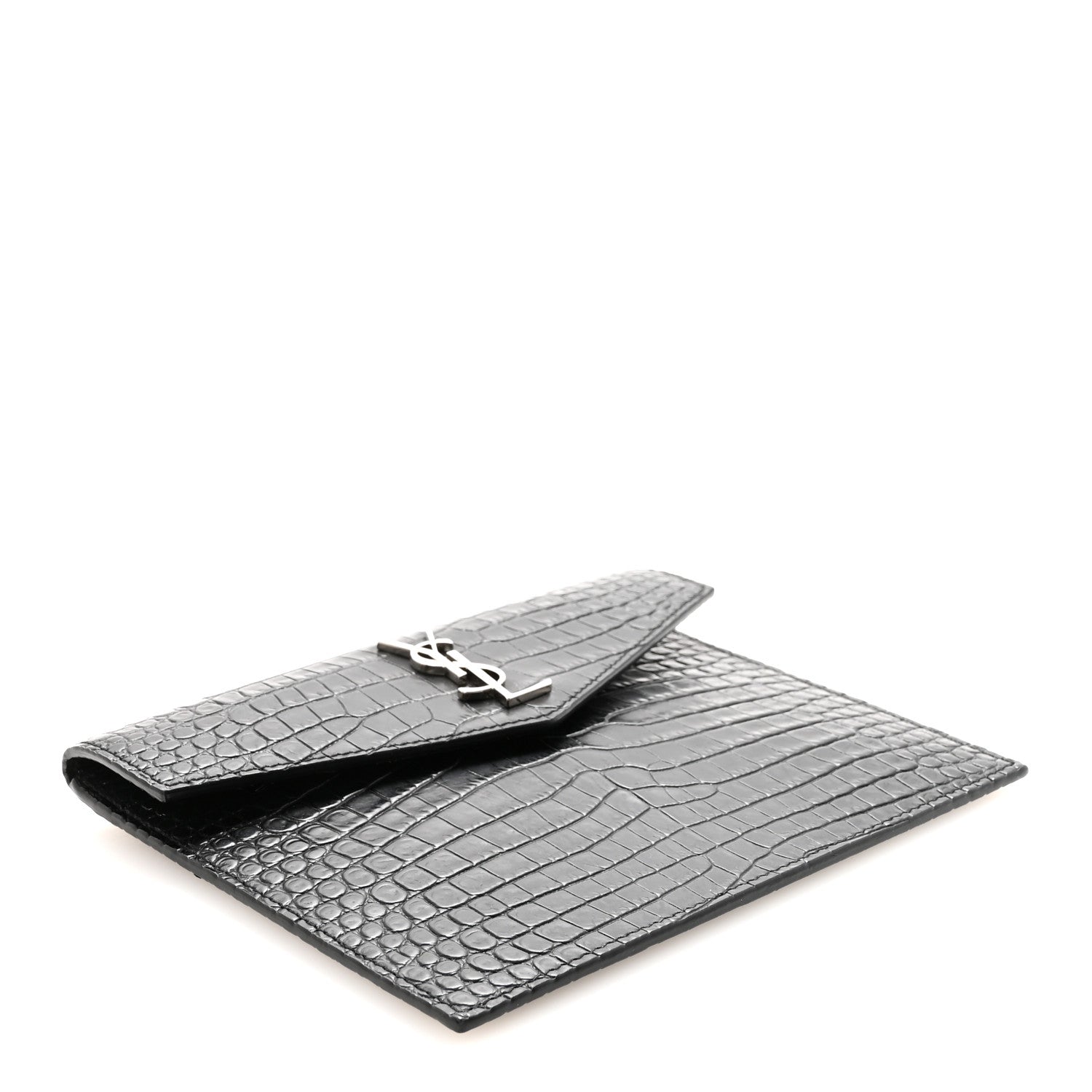 Saint Laurent Calfskin Crocodile Embossed Monogram Small Uptown Pouch Black 4 of 6
