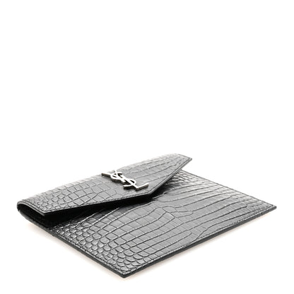 Saint Laurent Calfskin Crocodile Embossed Monogram Small Uptown Pouch Black 4 of 6