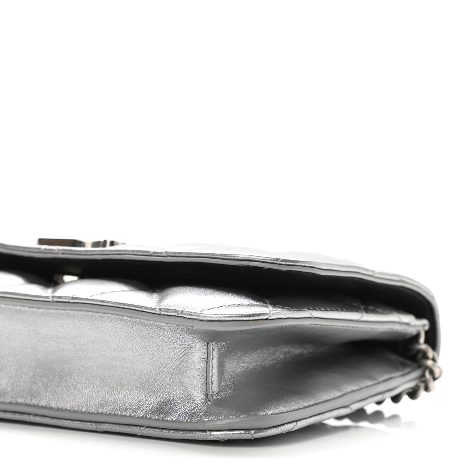 Balenciaga Metallic Calfskin Quilted Touch B Wallet On Chain Silver 9 of 9