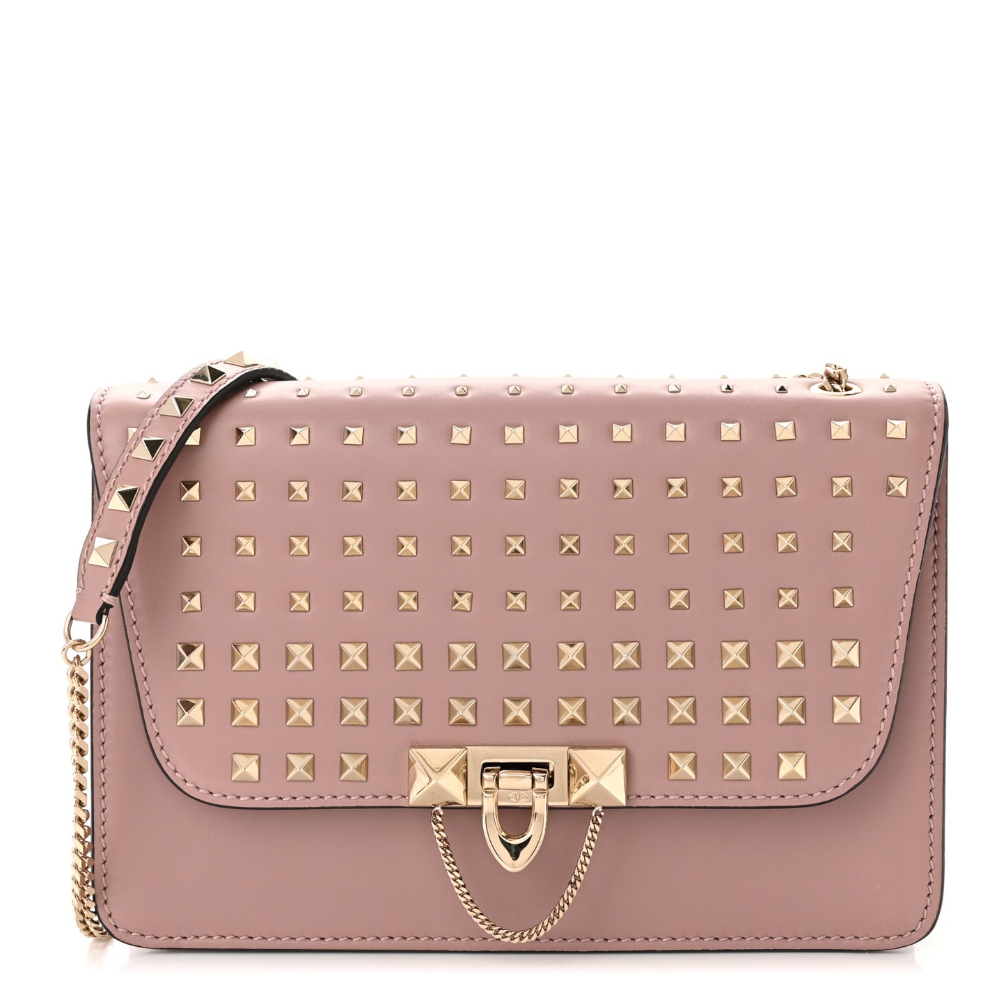 Vitello Small Rockstud All Over Demilune Shoulder Bag Lipstick
