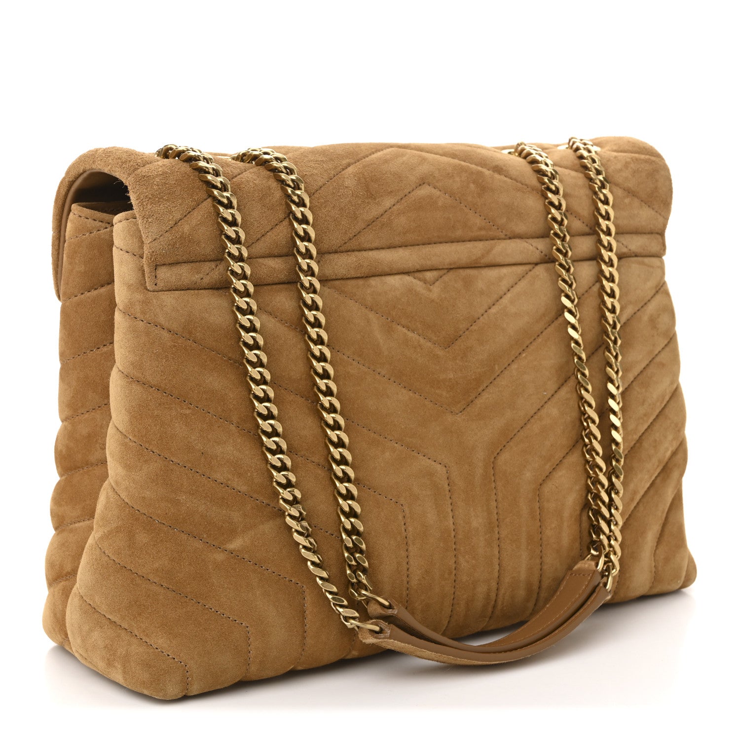 Saint Laurent Suede Y Quilted Monogram Medium Loulou Chain Satchel Cinnamon 4 of 19