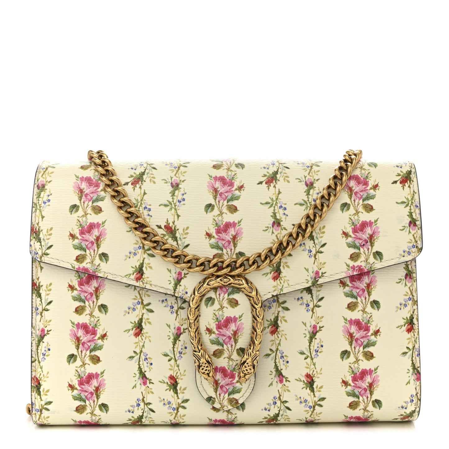 Calfskin Floral Print Mini Dionysus Chain Wallet Ivory Pink