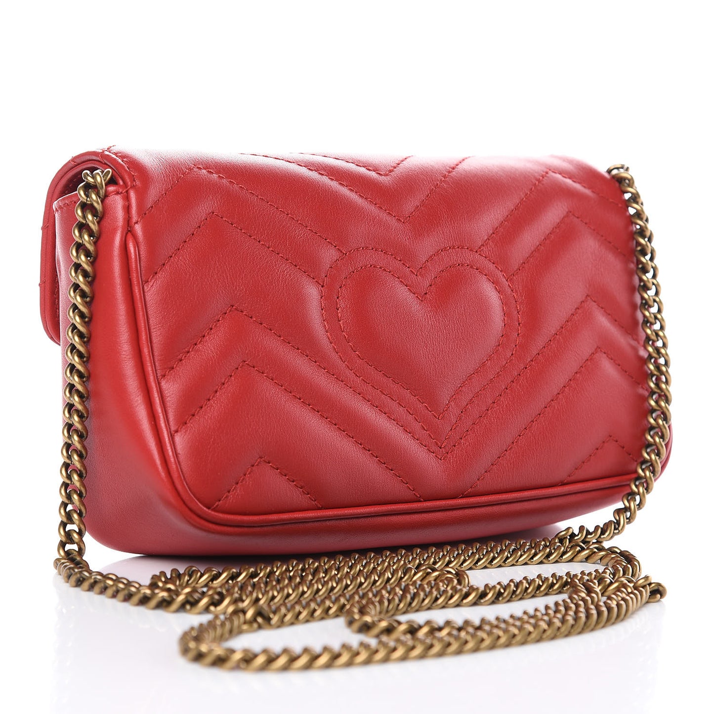 Calfskin Matelasse Super Mini GG Marmont Shoulder Bag Hibiscus Red