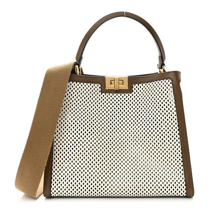 Fendi Vitello Liberty Glossy Lambskin Perforated Medium Peekaboo X-Lite White Ice Rust Maya 1 of 11