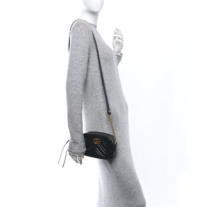 Gucci Calfskin Matelasse Mini GG Marmont Chain Shoulder Bag Black 2 of 12