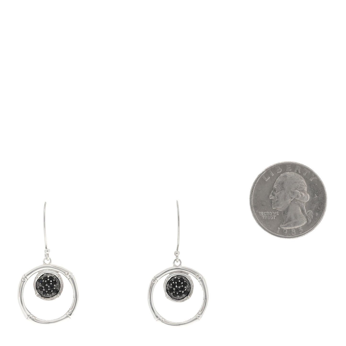 Sterling Silver Black Sapphire Drop Hoop Earrings