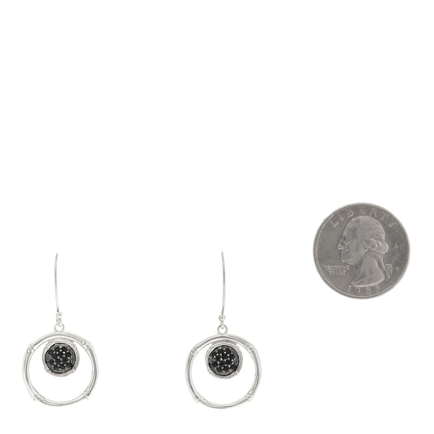 John Hardy Sterling Silver Black Sapphire Drop Hoop Earrings 2 of 4