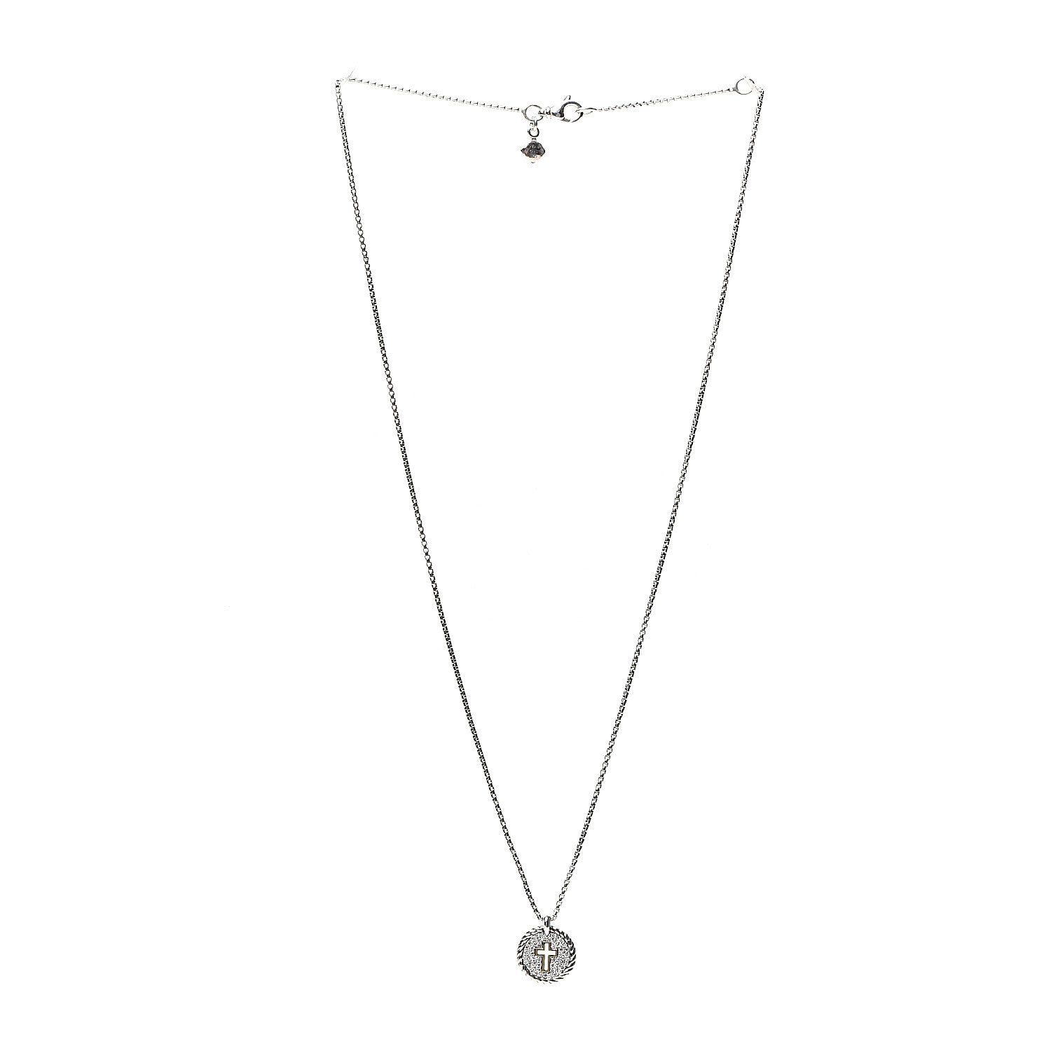 David Yurman Sterling Silver 18K Yellow Gold Diamond Cable Collectibles Cross Charm Pendant Necklace 2 of 5