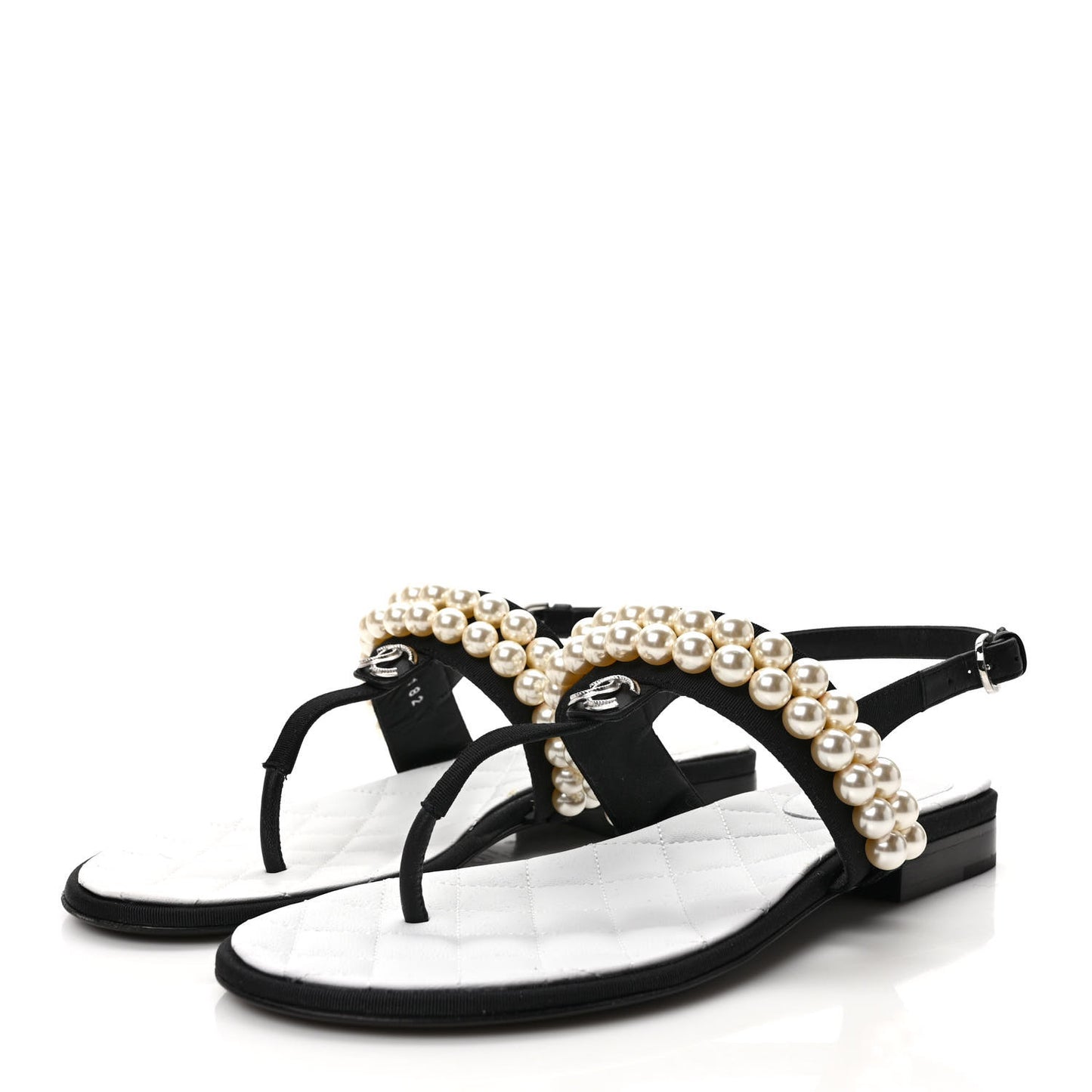 Grosgrain Pearl CC Sandals 36.5 Black
