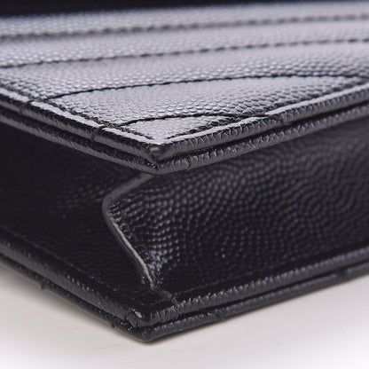 Saint Laurent Grain De Poudre Matelasse Chevron Monogram Envelope Chain Wallet Black 10 of 12