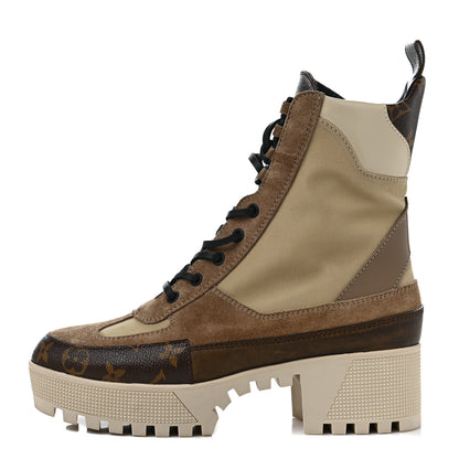 Louis Vuitton Suede Calfskin Monogram Laureate Platform Desert Boots 39 Beige 1 of 9