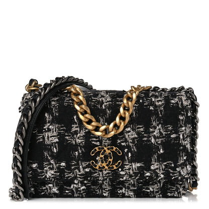 Chanel Tweed Quilted Chanel 19 Wallet On Chain WOC Black Silver Ecru 1 of 13
