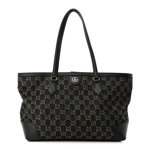 Jacquard Black Denim GG Monogram Medium Ophidia Shopping Tote Black Ivory