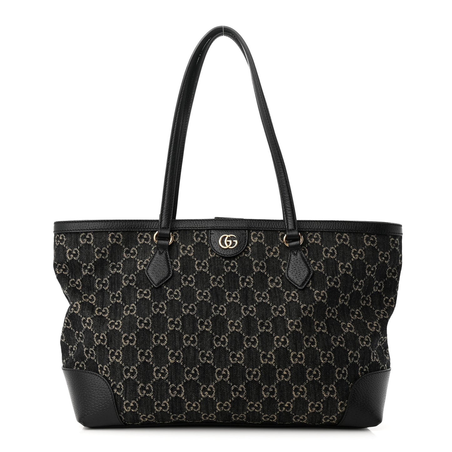 Jacquard Black Denim GG Monogram Medium Ophidia Shopping Tote Black Ivory