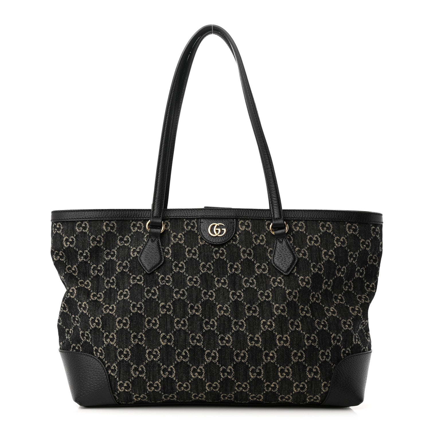 Gucci Jacquard Black Denim GG Monogram Medium Ophidia Shopping Tote Black Ivory 1 of 11