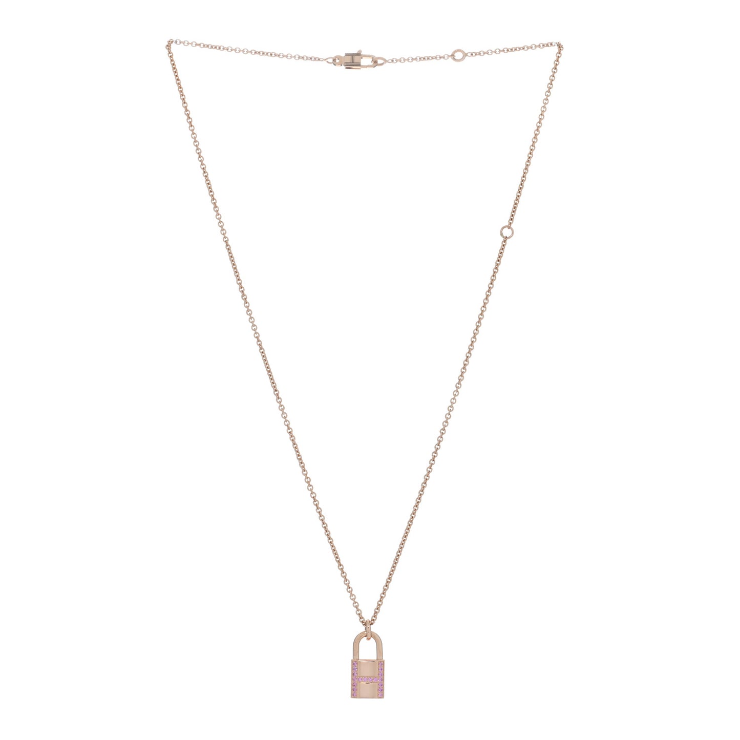 18K Rose Gold Pink Sapphire Amulettes Cadenas Pendant Necklace