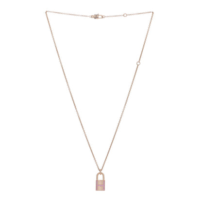 Hermes 18K Rose Gold Pink Sapphire Amulettes Cadenas Pendant Necklace 3 of 6