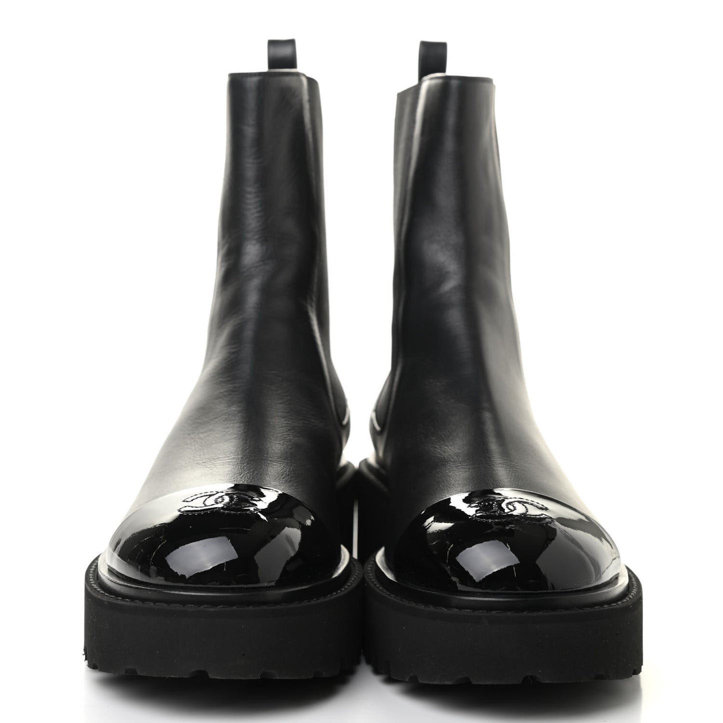 Crumpled Calfskin Patent Ankle Boots 40.5 Black
