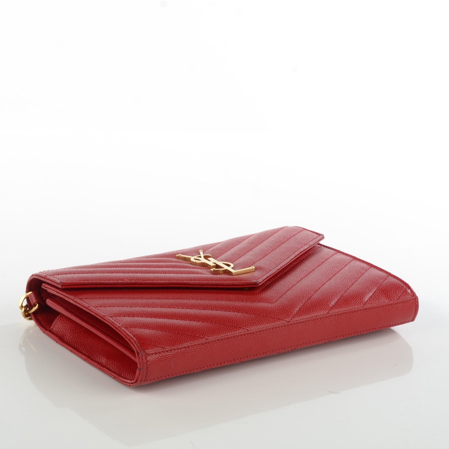 Grain De Poudre Matelasse Chevron Monogram Chain Wallet Red