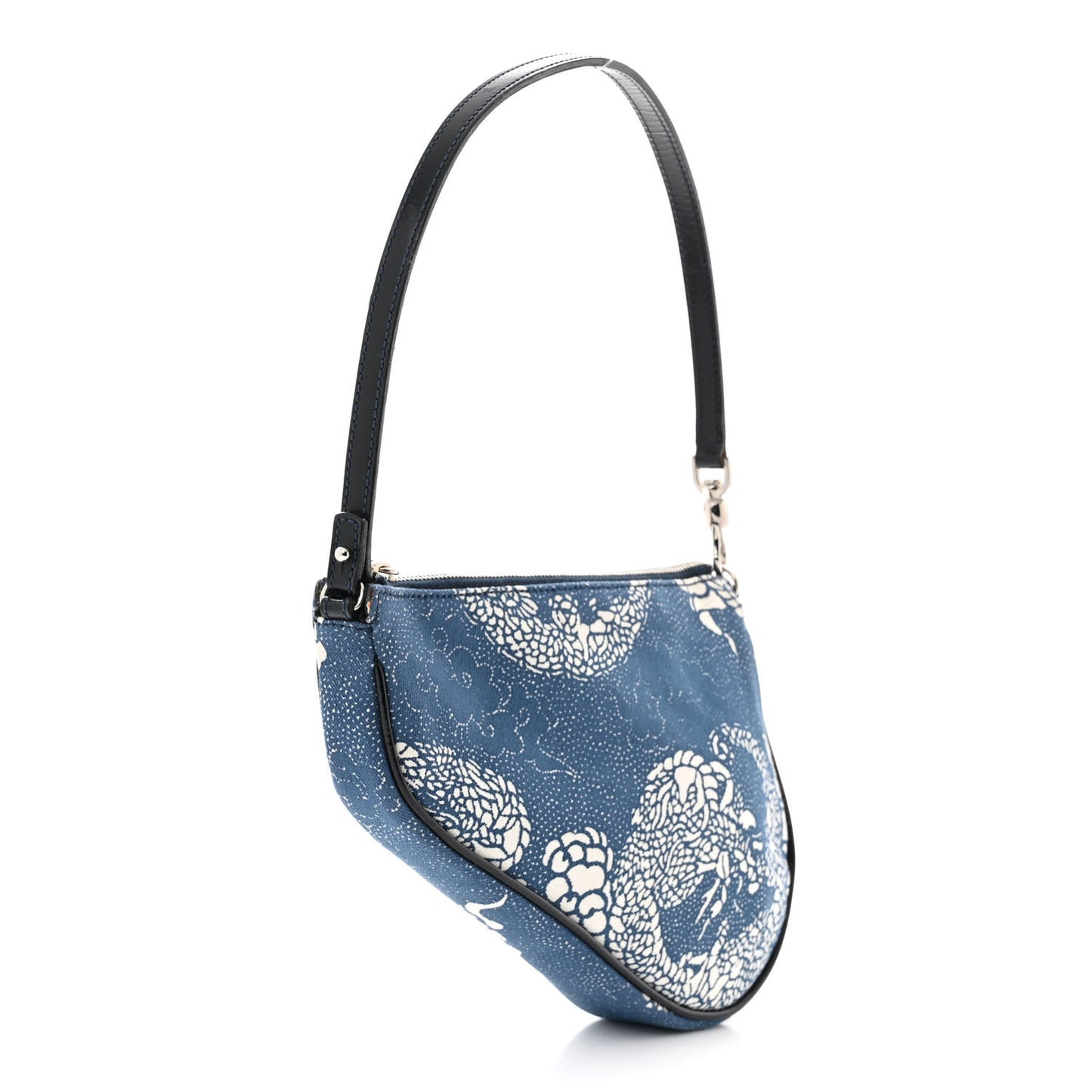 Canvas Dragon Print Mini Saddle Pochette Blue