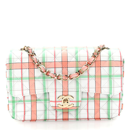Chanel Calfskin Quilted Plaid Printed Small Single Flap White Multicolor 1 of 10