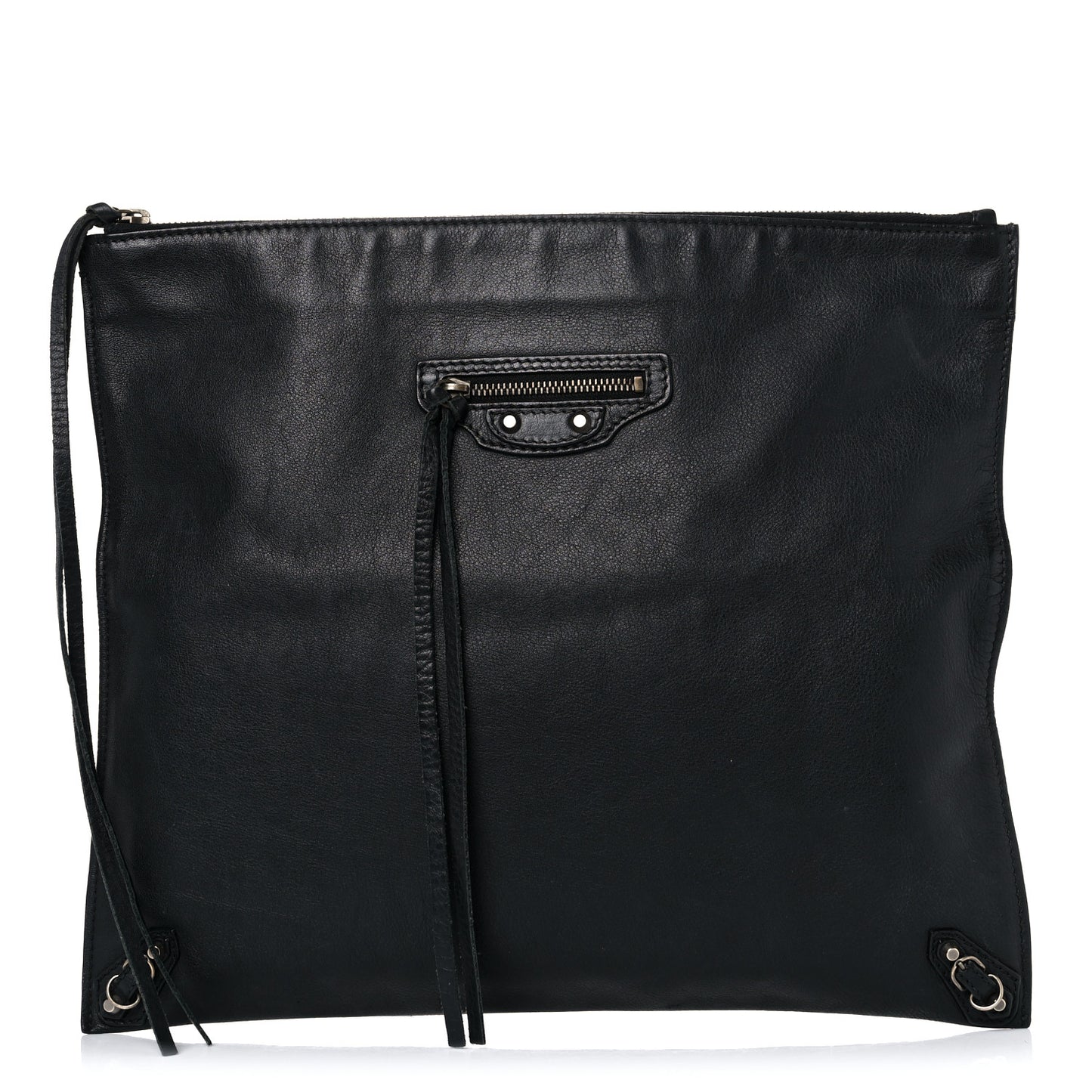 BALENCIAG Veau Papier Classic Silver Hardware Clutch Black