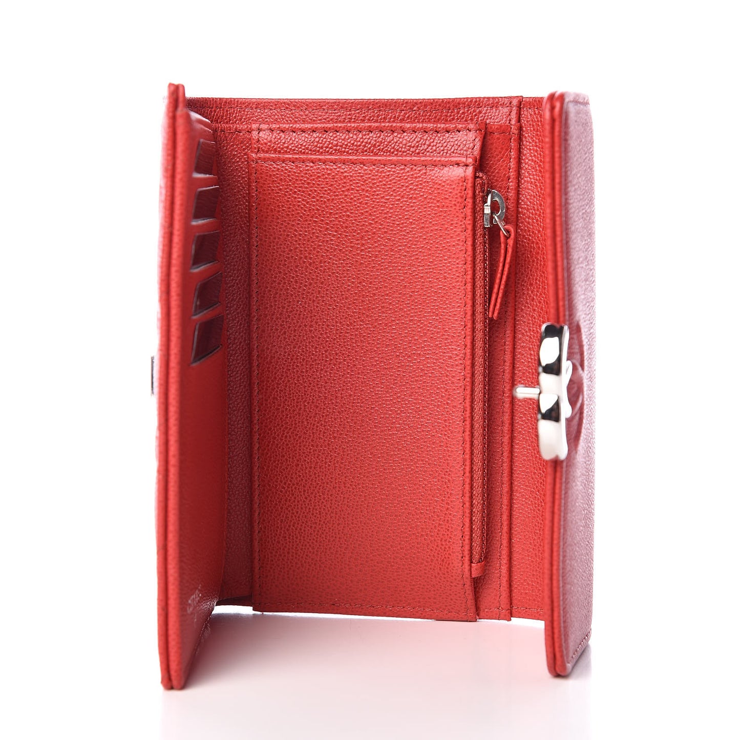 Grained Calfskin Quilted CC Box Flap Wallet Red