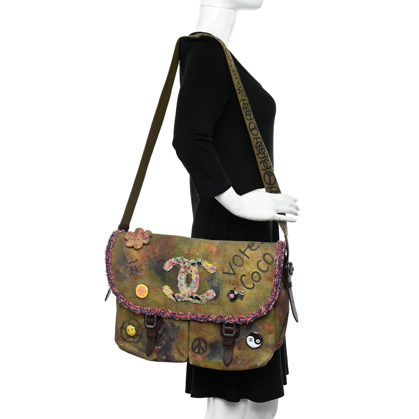 Washed Toile Large Graffiti On The Pavements Messenger Khaki Multicolor