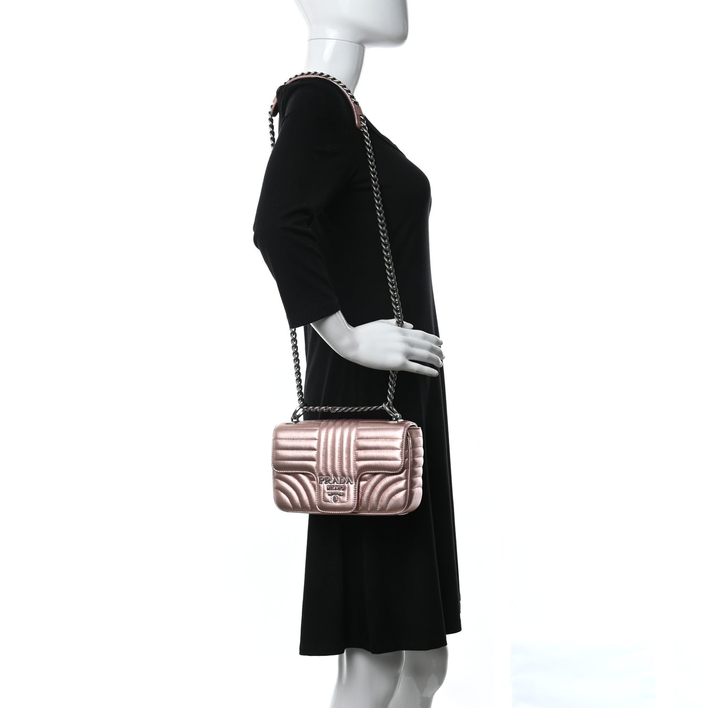 Nappa Impunture Diagramme Small Chain Flap Shoulder Bag Rosa Mordore