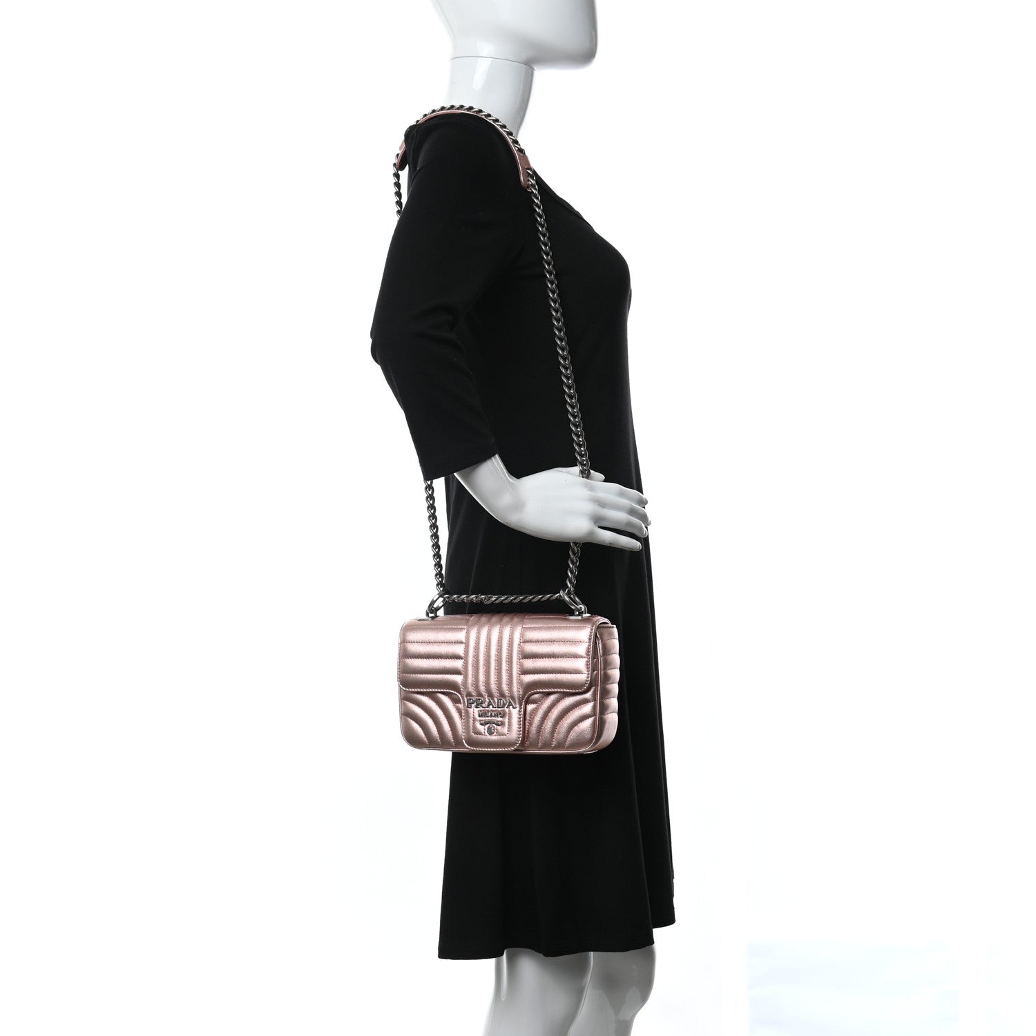 Prada Nappa Impunture Diagramme Small Chain Flap Shoulder Bag Rosa Mordore 3 of 9