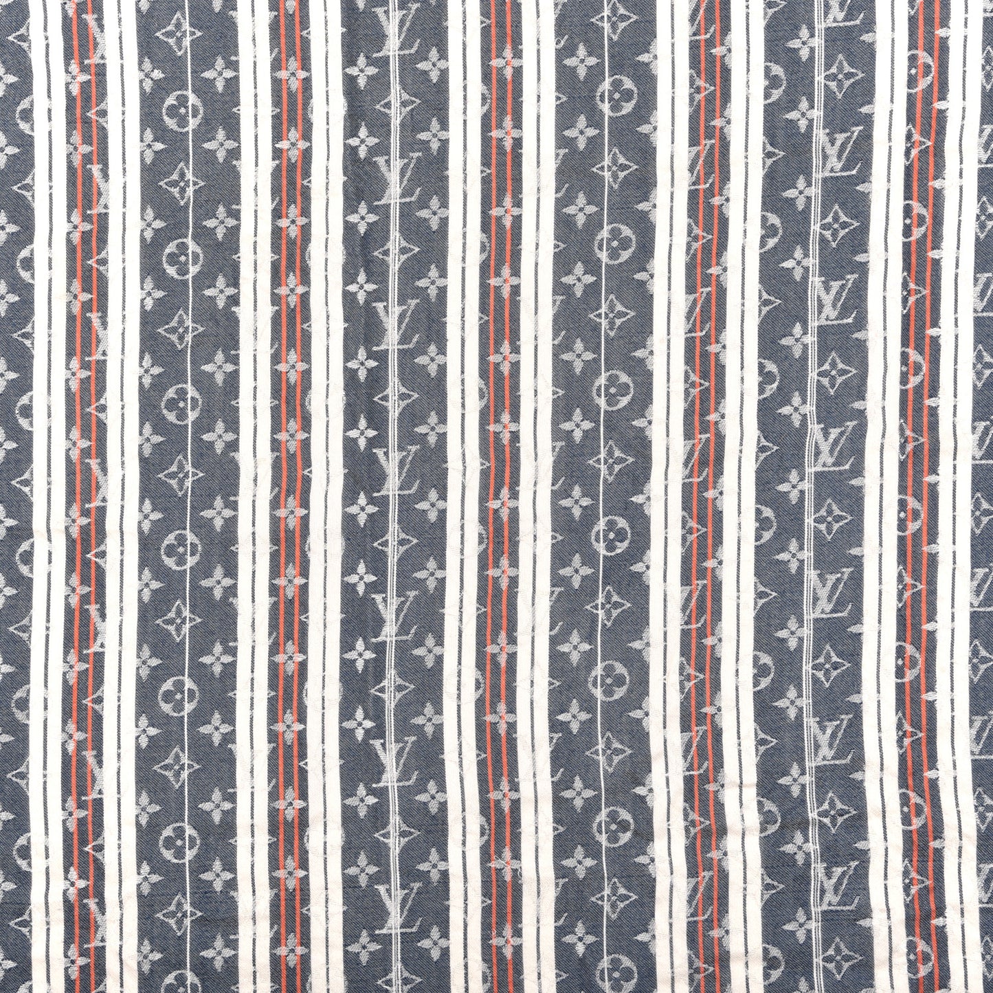 Silk Wool Monogram Mattress Stripes Shawl Blue Jean