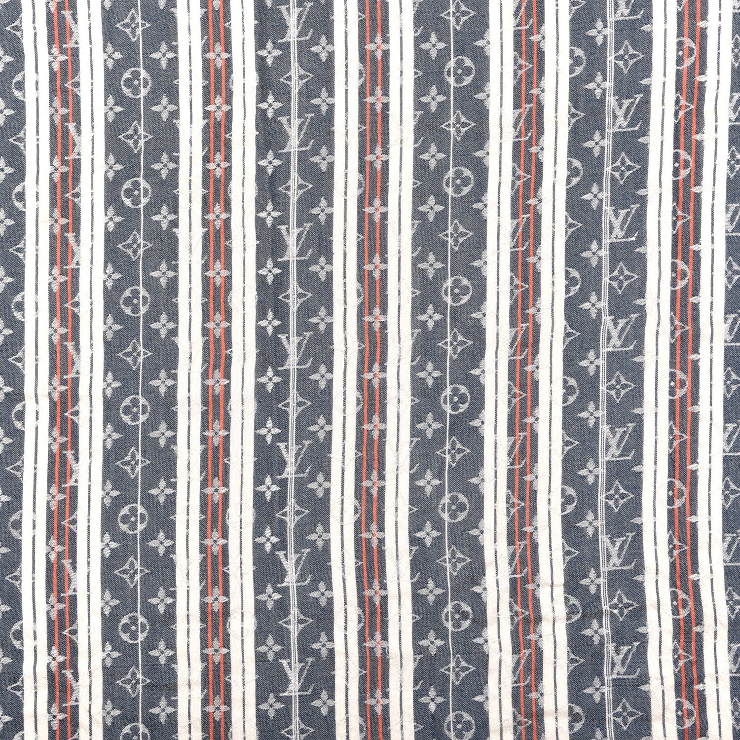 Louis Vuitton Silk Wool Monogram Mattress Stripes Shawl Blue Jean 3 of 4