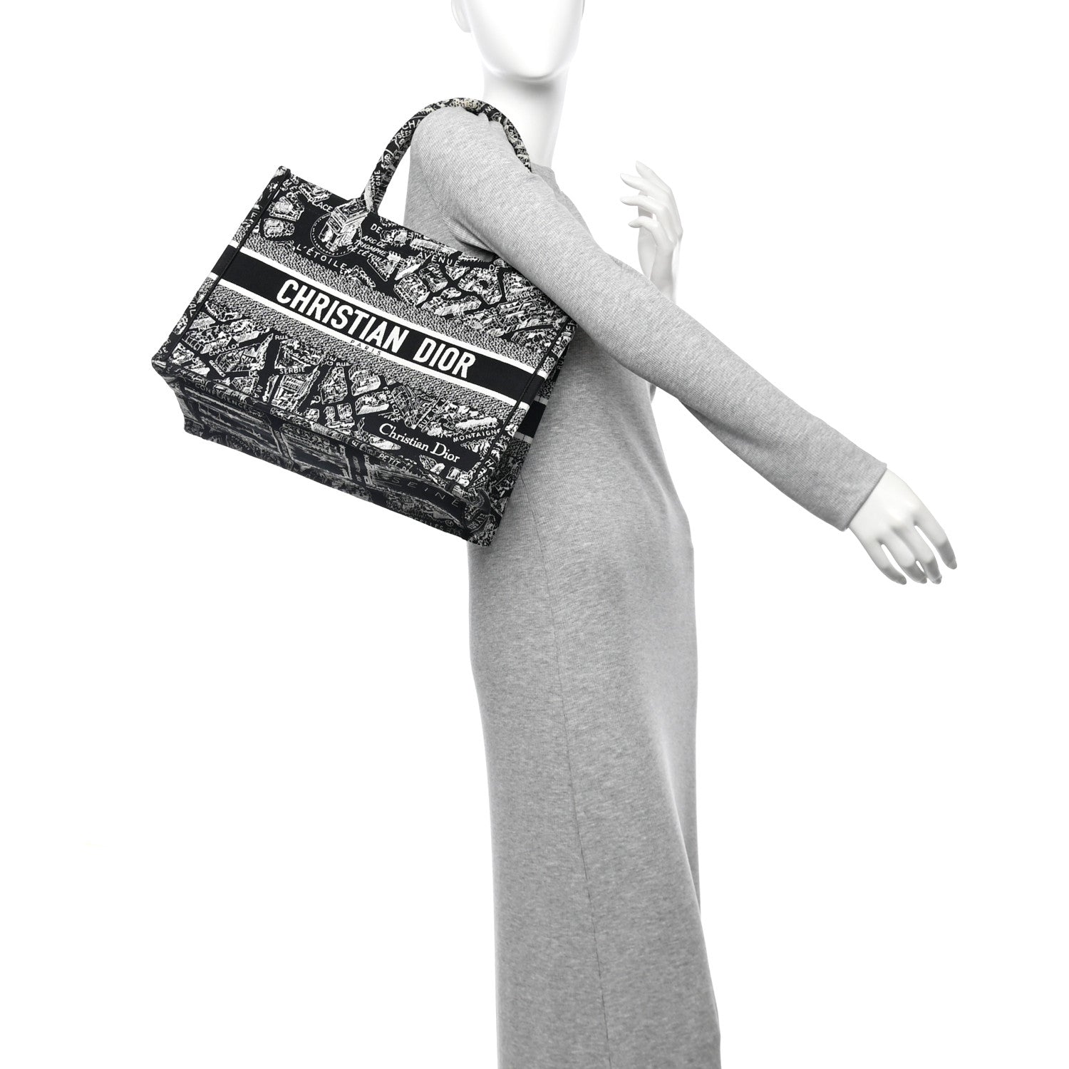 Christian Dior Canvas Embroidered Medium Plan De Paris Book Tote Black White 2 of 11