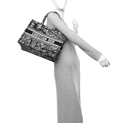 Christian Dior Canvas Embroidered Medium Plan De Paris Book Tote Black White 2 of 11