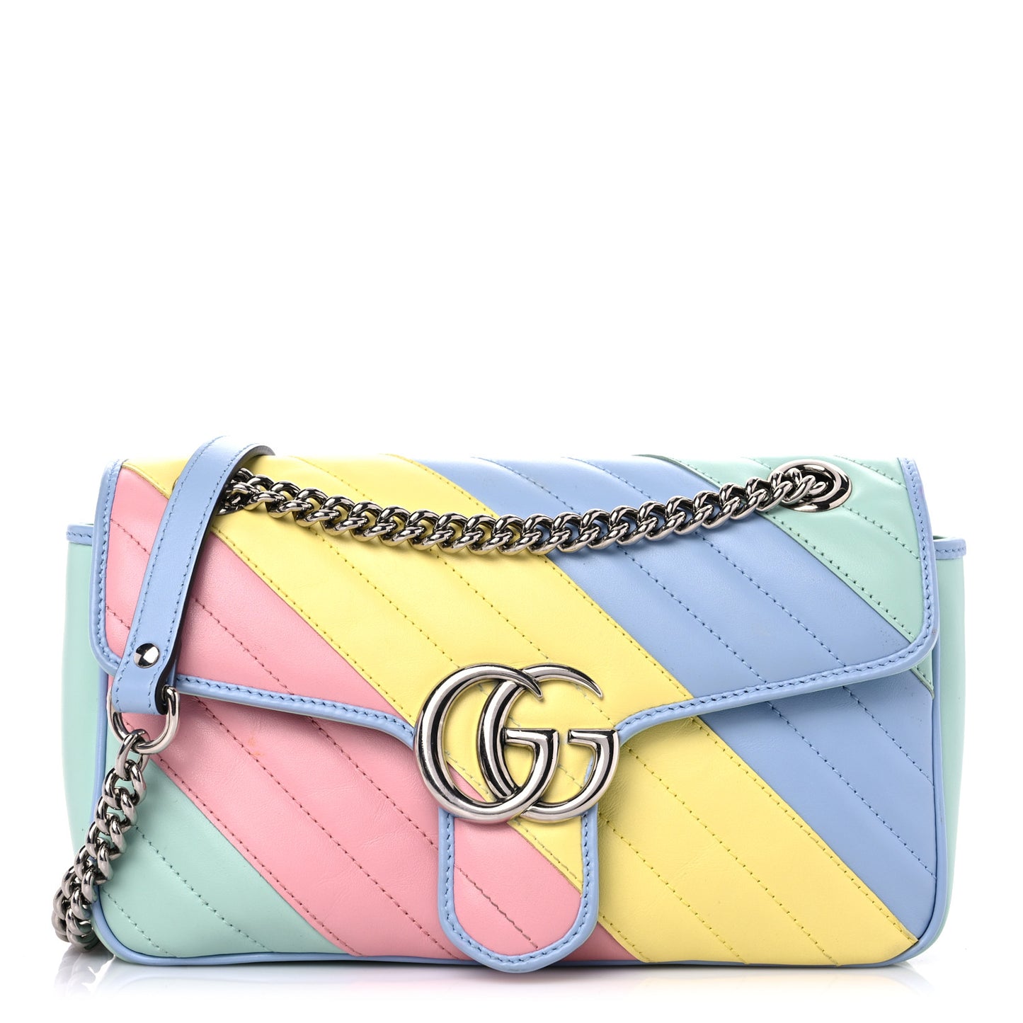 Calfskin Matelasse Diagonal Small GG Marmont Shoulder Bag Multicolor Pastel