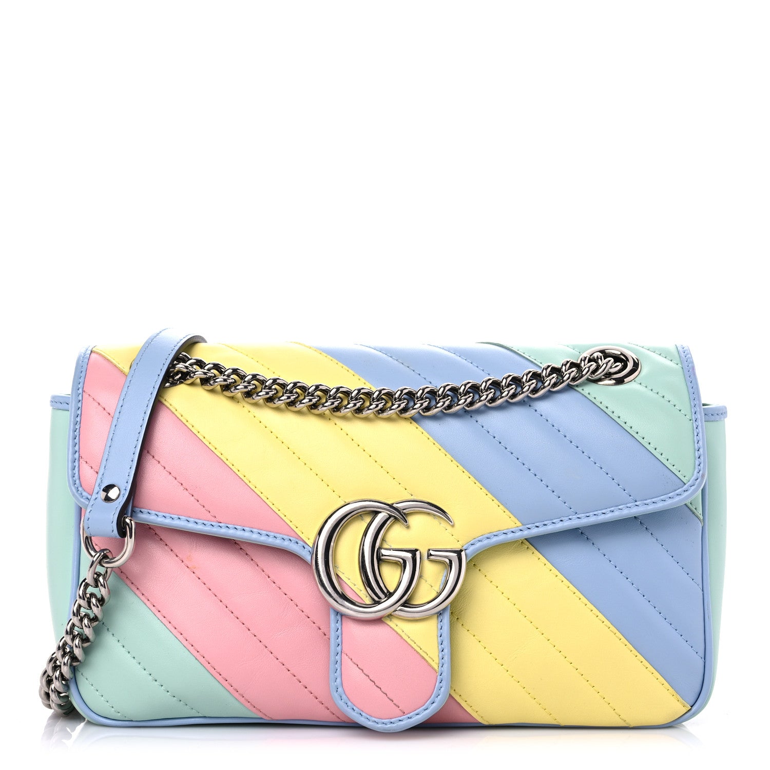Gucci Calfskin Matelasse Diagonal Small GG Marmont Shoulder Bag Multicolor Pastel 1 of 14
